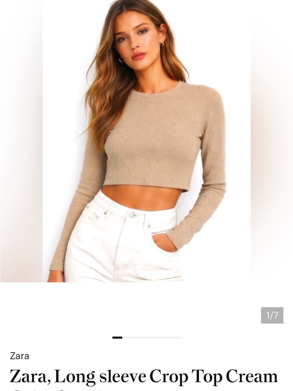 Zara Beige Ribbed Long-Sleeve Crop Top